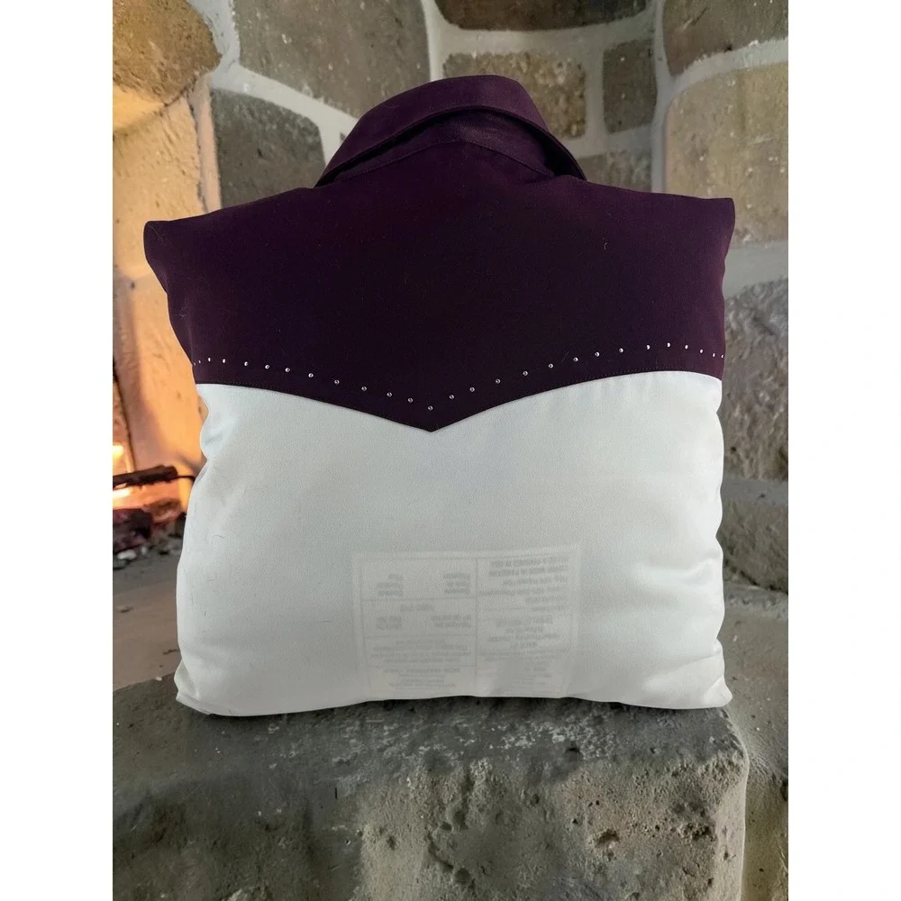 Vintage Western Snap Shirt Throw Pillow Upcycled Embroidered Cowboy Rustic Decor